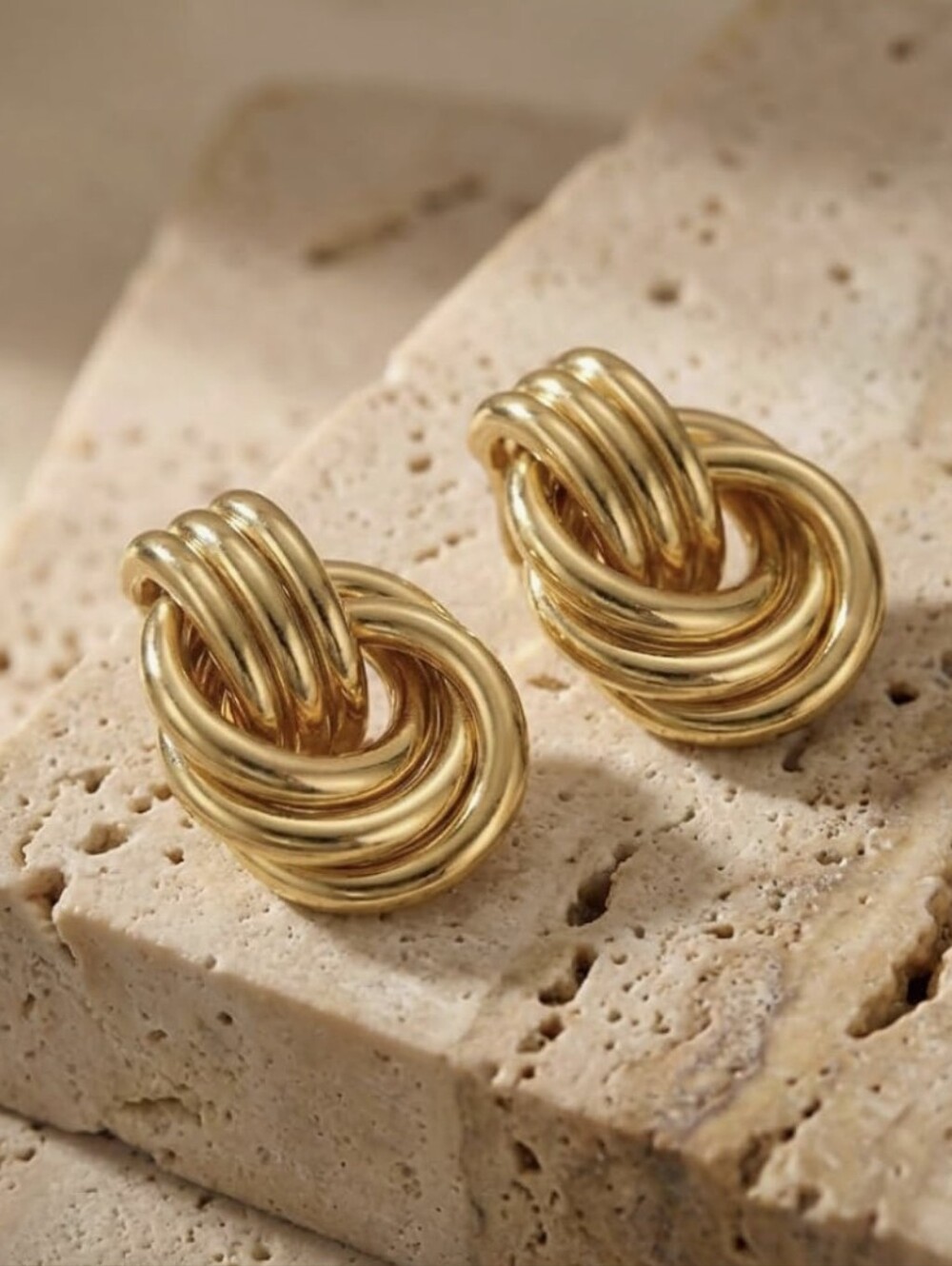 Gold Tone Knot Hoop Earrings